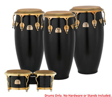 Load image into Gallery viewer, Pearl *Pre-Order* Elite Series Thai Oak Satin Black w/Gold HW 4pc Conga & Bongos Set 11",11.75",12.5", 7" & 9" | Special Order | Authorized Dealer