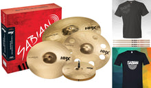 Load image into Gallery viewer, Sabian *Pre-Order* HHX Evolution Brilliant Promotional Set: 14" Hats/16" Crash/20" Ride +Shirt,Sticks Special Order | Auth Dealer