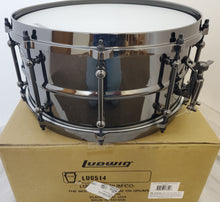 Load image into Gallery viewer, Ludwig Universal Metal 6.5x14" Black Brass Snare Drum Black Nickel Die Cast Hoops Authorized Dealer