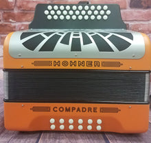 Load image into Gallery viewer, Hohner Compadre FBE Orange Silver Grill Accordion FA Acordeon +Bag_Straps_Shirt Authorized Dealer