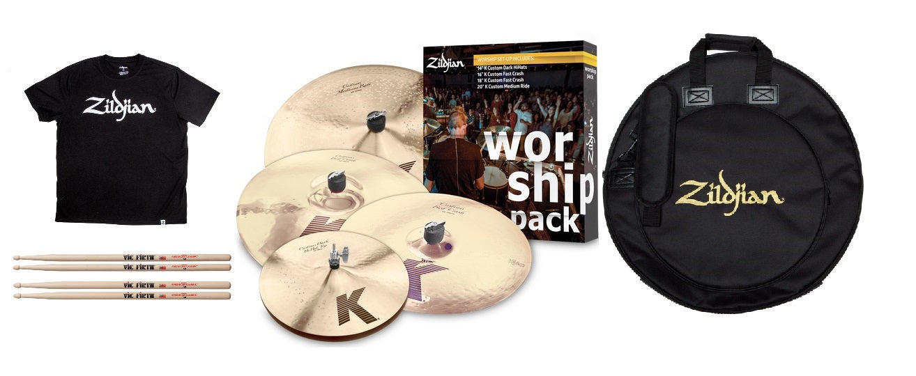 Zildjian K Custom Worship Cymbal Pack: 14 Hats/16+18 Crash/20 Ride +Ba – 