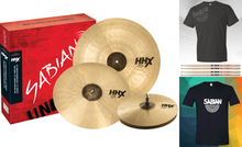 Load image into Gallery viewer, Sabian HHX Complex Performance Set: 15" Medium Hats/19" Thin Crash/22" Medium Ride +Shirt & Sticks NEW Authorized Dealer