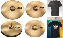 Load image into Gallery viewer, Sabian *Pre-Order* AAX Promo Brilliant Finish Cymbal Pack:14" Hats/16" & 18" Thin Crash/21" Ride +Shirt & Sticks | Special Order | Authorized Dealer