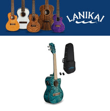 Load image into Gallery viewer, Lanikai Quilted Maple Blue Stain Tenor Acoustic/Electric Concert Ukulele +Case | Authorized Dealer