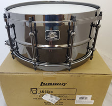 Load image into Gallery viewer, Ludwig Universal Metal 6.5x14" Black Brass Snare Drum Black Nickel Die Cast Hoops Authorized Dealer