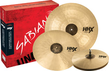Load image into Gallery viewer, Sabian HHX Complex Performance Set: 15" Medium Hats/19" Thin Crash/22" Medium Ride +Shirt & Sticks NEW Authorized Dealer