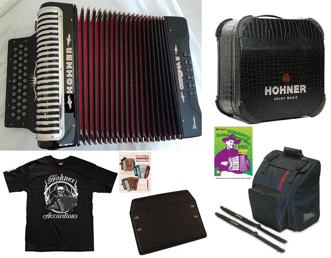 Hohner Corona Xtreme Accordion GCF SOL Black Negro +Case/Bag/Straps/T-Shirt/DVD | Authorized Dealer