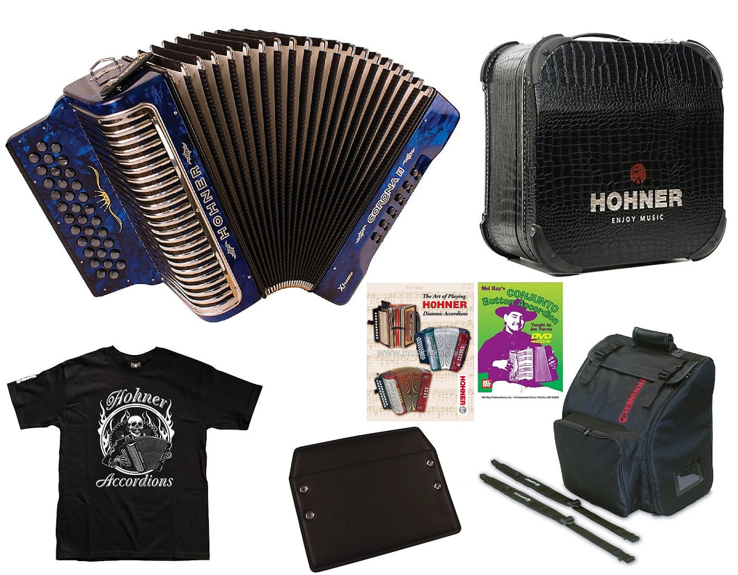Hohner Xtreme Corona II Blue Azul GCF/Sol Accordion +Case/GigBag/Straps/Shirt/DVD Authorized Dealer