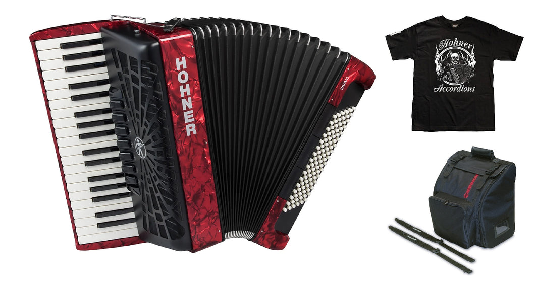 Hohner Bravo III 96 Bass Red Piano Accordion Acordeon +Gig Bag & Straps - NEW Authorized Dealer