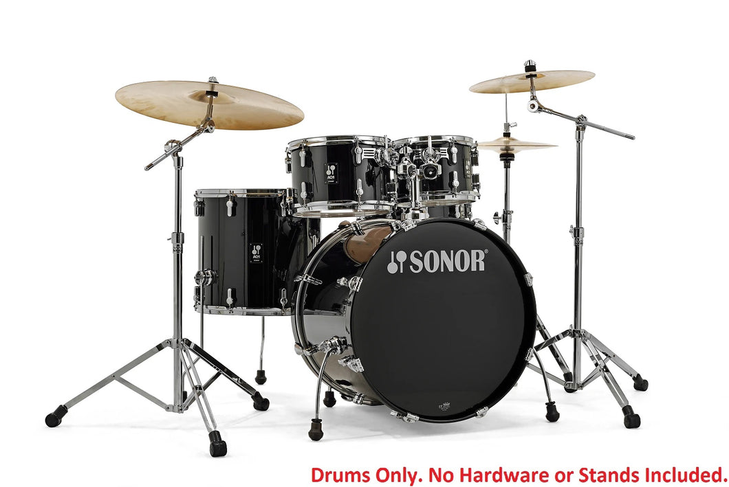 Sonor AQ1 Piano Black Stage 5pc Kit 22x17.5/10x7/12x8/16x15/14x6 Birch Drum Shells +Hardware Dealer