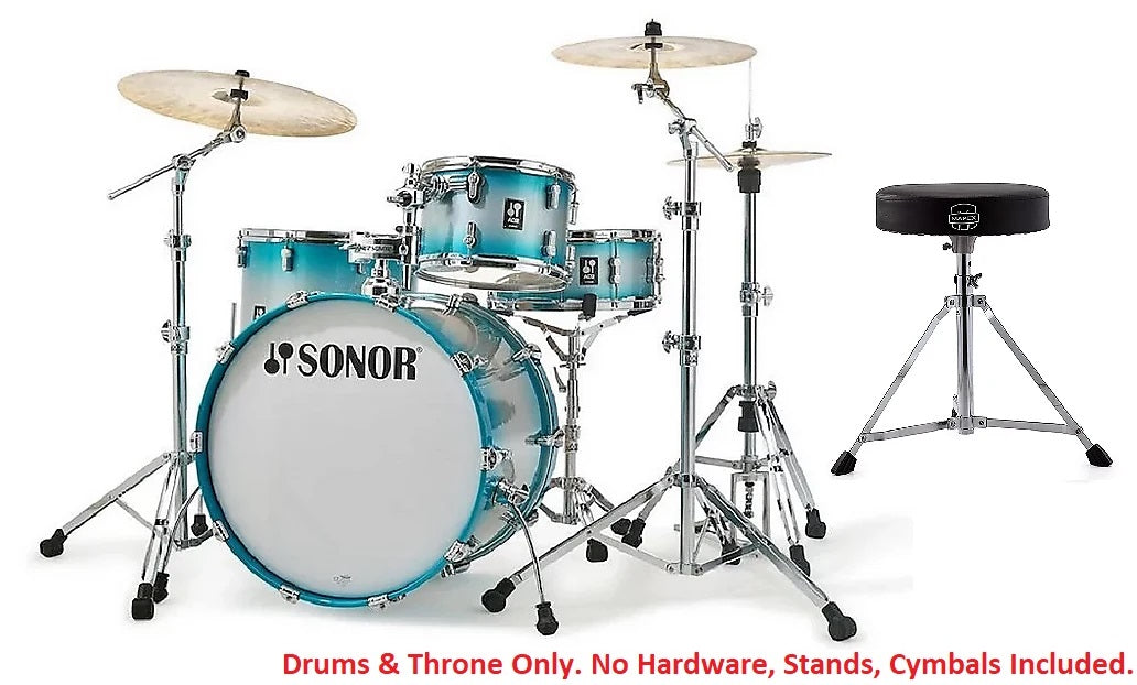 Sonor AQ2 Aqua Silver Burst Lacquer SAFARI 16x15 13x12 10x7 13x6 Drum Kit +Throne Authorized Dealer