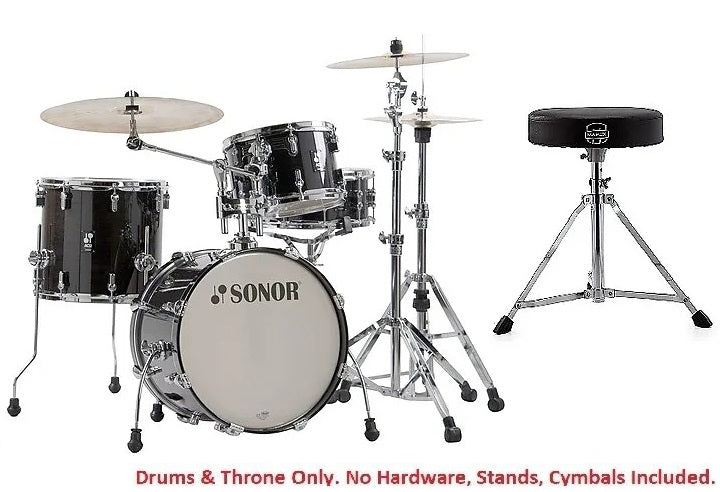 Sonor AQ2 Transparent Black Lacquer BOP 18x14_14x13_12x8_14x6 Shell Pack +Throne Authorized Dealer