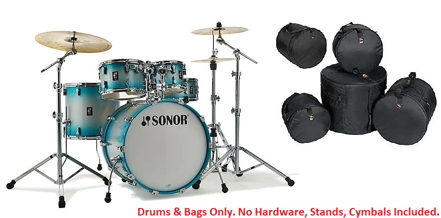Sonor AQ2  Aqua Silver Lacquer STUDIO 20x16_14x13_12x8_14x6_10x7 Drum Shells +BAGS Authorized Dealer