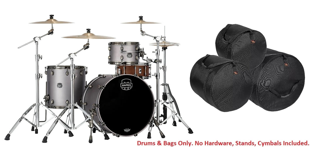 Mapex Saturn Evolution Hybrid Gun Metal Lacquer Organic Rock 3pc Drums Kit & BAGS 22x16,12x8,16x16 Auth Dealer