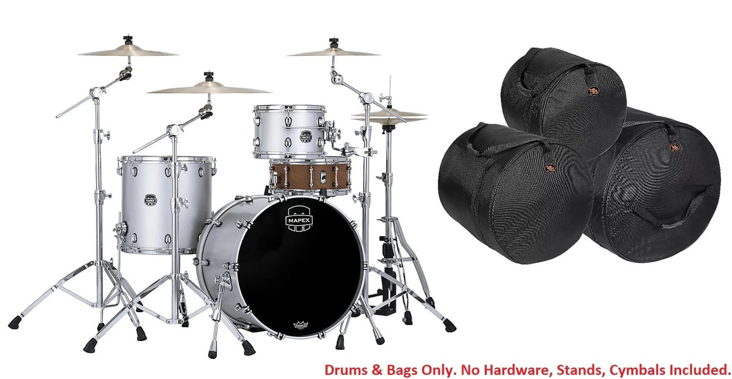 Mapex Saturn Evolution Hybrid Iridium Silver Lacquer Organic Rock 3pc Drums BAGS 22x16,12x8,16x16 Auth Dealer