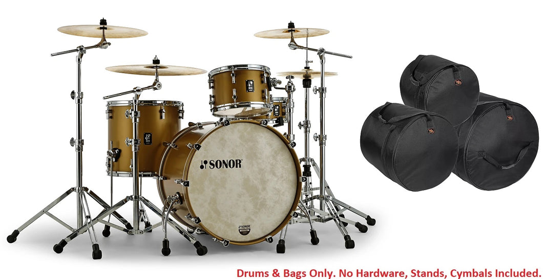Sonor SQ1 Satin Gold Metallic 20x16/12x8/14x13 3pc Jazz Bop Kit Drums Shell Pack Matching BD Hoops +FREE Bags | Dealer