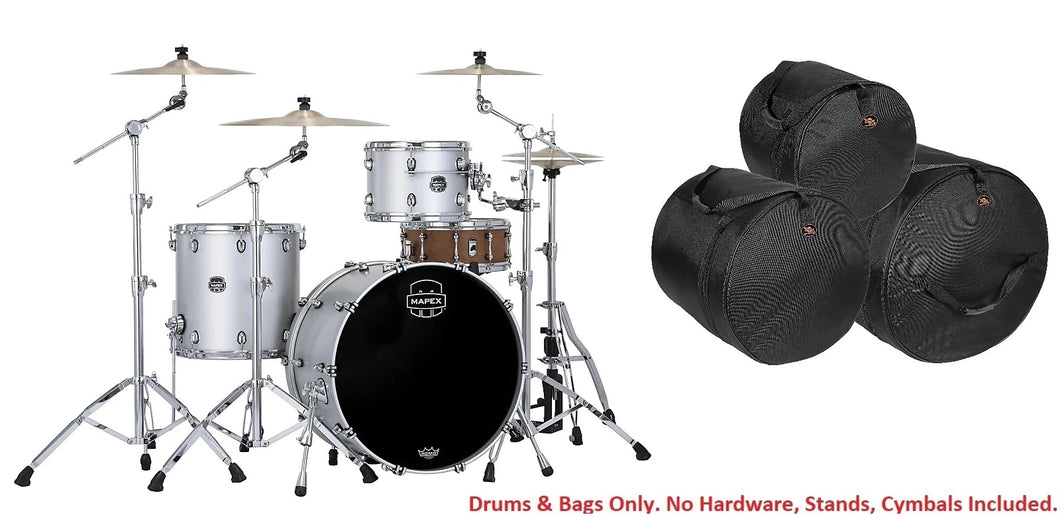 Mapex Saturn Evolution Hybrid Iridium Silver Lacquer Powerhouse Rock Drum Kit +BAGS 24x14,13x9,16x16