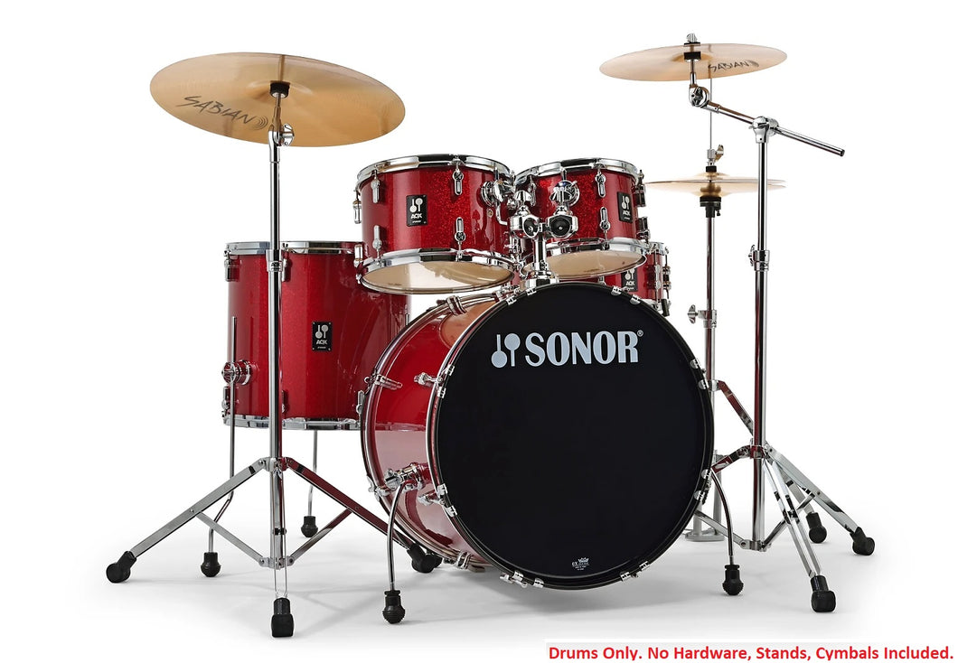 Sonor AQX Stage Red Moon Sparkle 5pc Kit 22x16,10x7,12x8,16x15,14x5.5 Drums Cymbals Hardware Dealer
