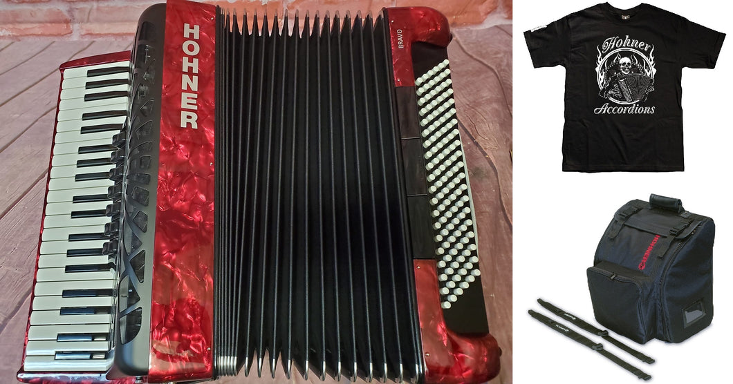 Hohner Bravo III 120 Bass Red Piano Accordion Acordeon +Gig Bag & Straps | NEW Authorized Dealer