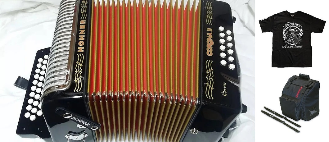 Hohner Corona II Classic EAD Black Negro Accordion Acordeon +GigBag,Straps,Shirt Authorized Dealer