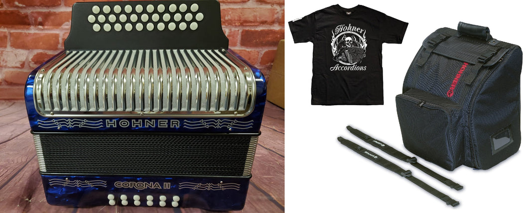 Hohner Corona II FBbEb/FBE/FA Blue Accordion Acordeon +GigBag,Straps,Shirt Authorized Dealer