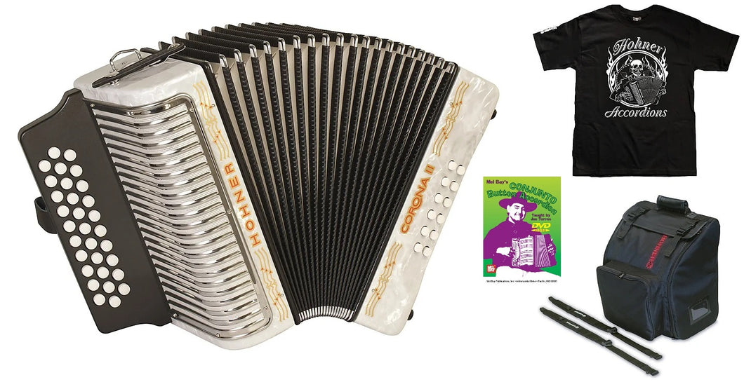 Hohner Corona II  White Blanca GCF SOL Accordion Acordeon +Bag,Straps,DVD,Shirt Authorized Dealer