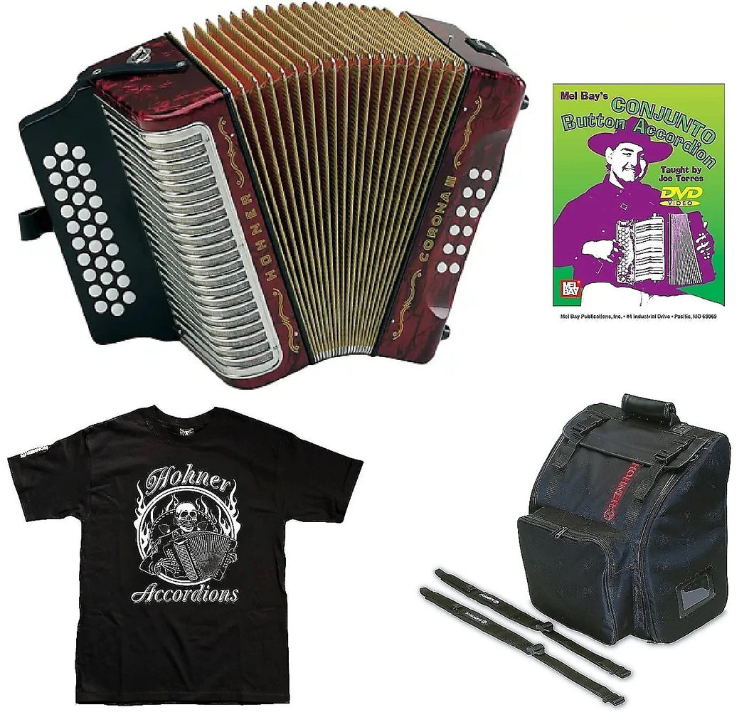 Hohner Corona III GCF/Sol Red/Rojo Accordion Acordeon +Bag/Strap/Shirt/DVD Authorized Dealer