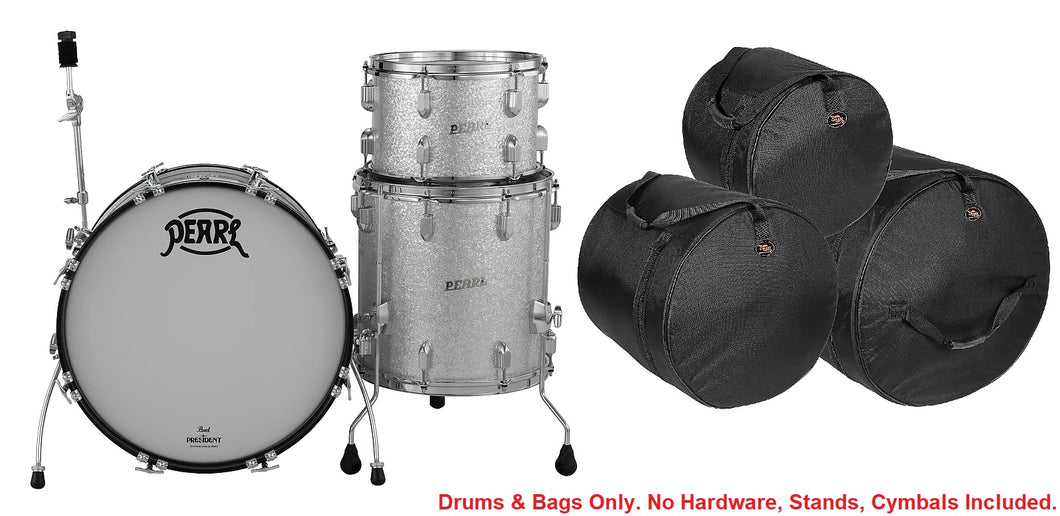 Pearl President Series Deluxe 24x14, 13x9, 16x16 #450 Silver Sparkle Wrap Kit Drums Shell Pack +Bags | Custom Listing | Authorized Dealer