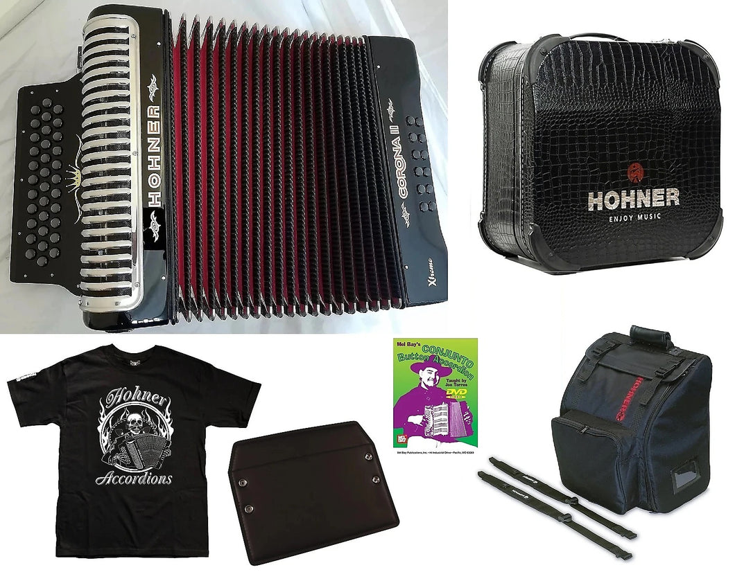 Hohner Corona Xtreme Accordion GCF SOL Black Negro +Case/Bag/Straps/T-Shirt/DVD | Authorized Dealer