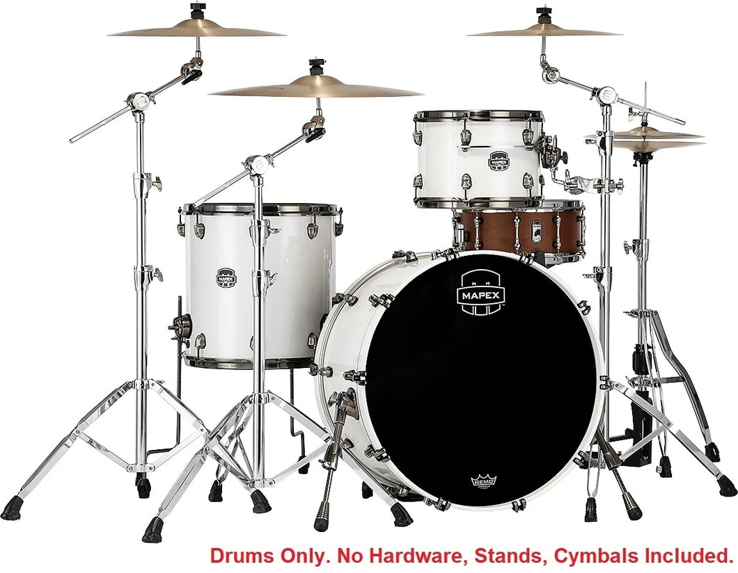 Mapex Saturn Evolution Hybrid Polar White Lacquer Powerhouse Rock Drum Kit | 24x14,13x9,16x16 Shell Pack Authorized Dealer
