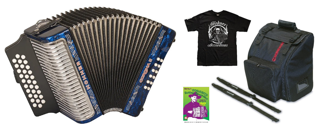 Hohner Corona II Blue Azul GCF SOL Accordion Acordeon +GigBag,Straps,DVD,Shirt Authorized Dealer