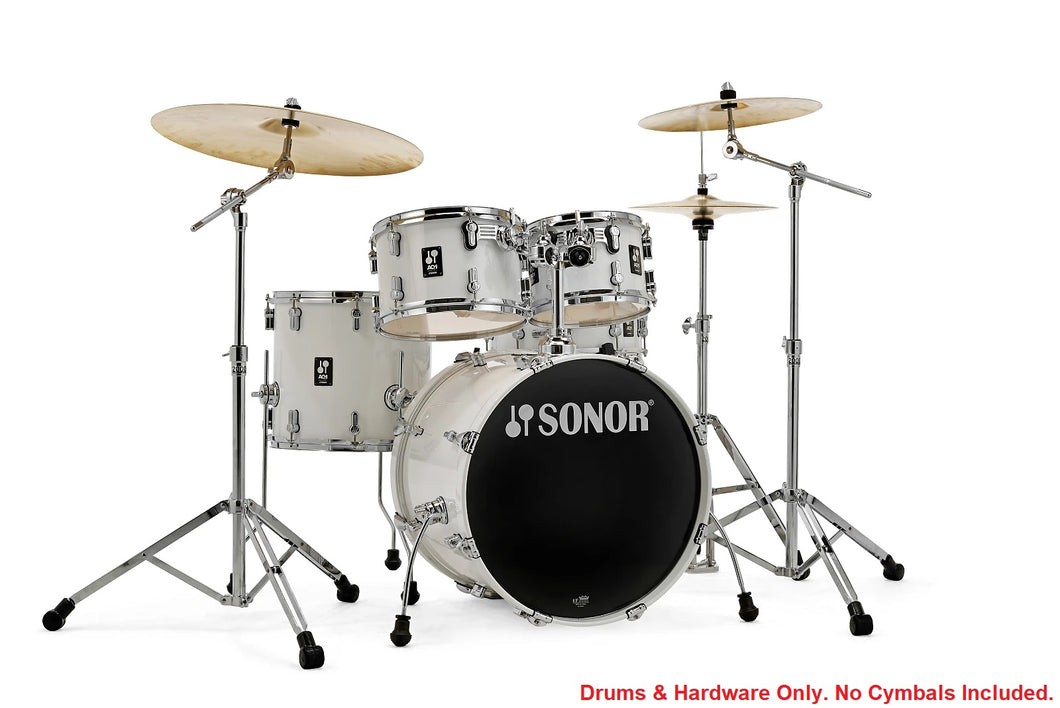 Sonor AQ1 Piano White Studio 5pc Kit 20x16/10x7/12x8/14x13/14x6 Birch Drum Shells +Hardware | Dealer