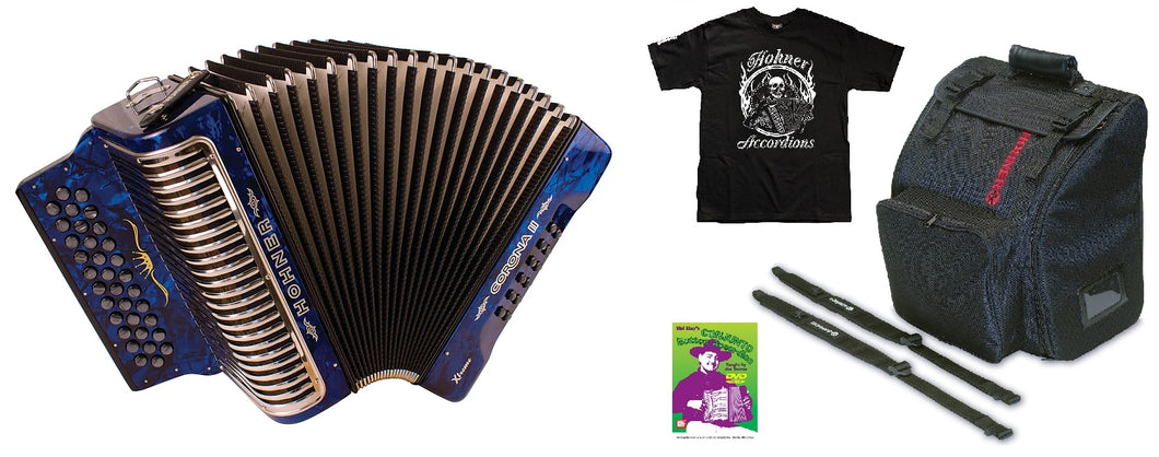 Hohner Xtreme Corona II Blue Azul GCF/Sol Accordion +Bag/Straps/Shirt/DVD Authorized Dealer