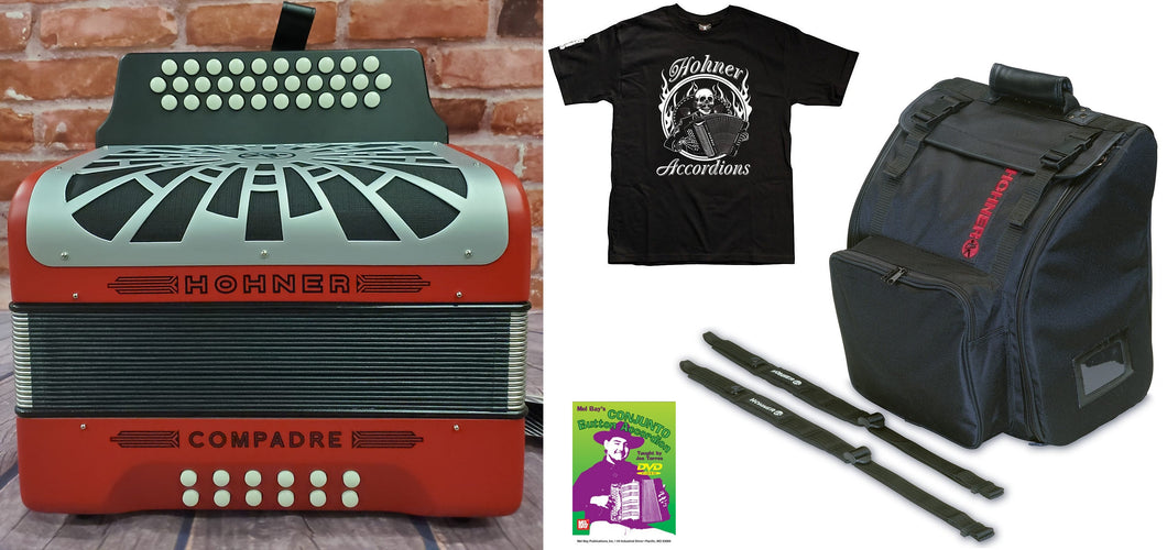 Hohner Compadre GCF Red Accordion SOL Acordeon +Bag, Straps, Shirt | NEW Authorized Dealer