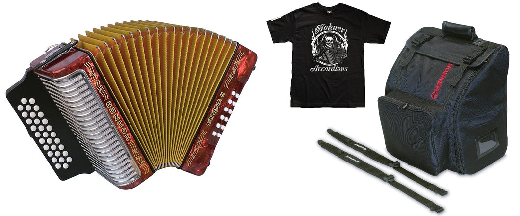 Hohner Corona II 3500FR FBbEb FBE FA Red Pearl Accordion Acordeon +GigBag,Straps,T-Shirt Authorized Dealer