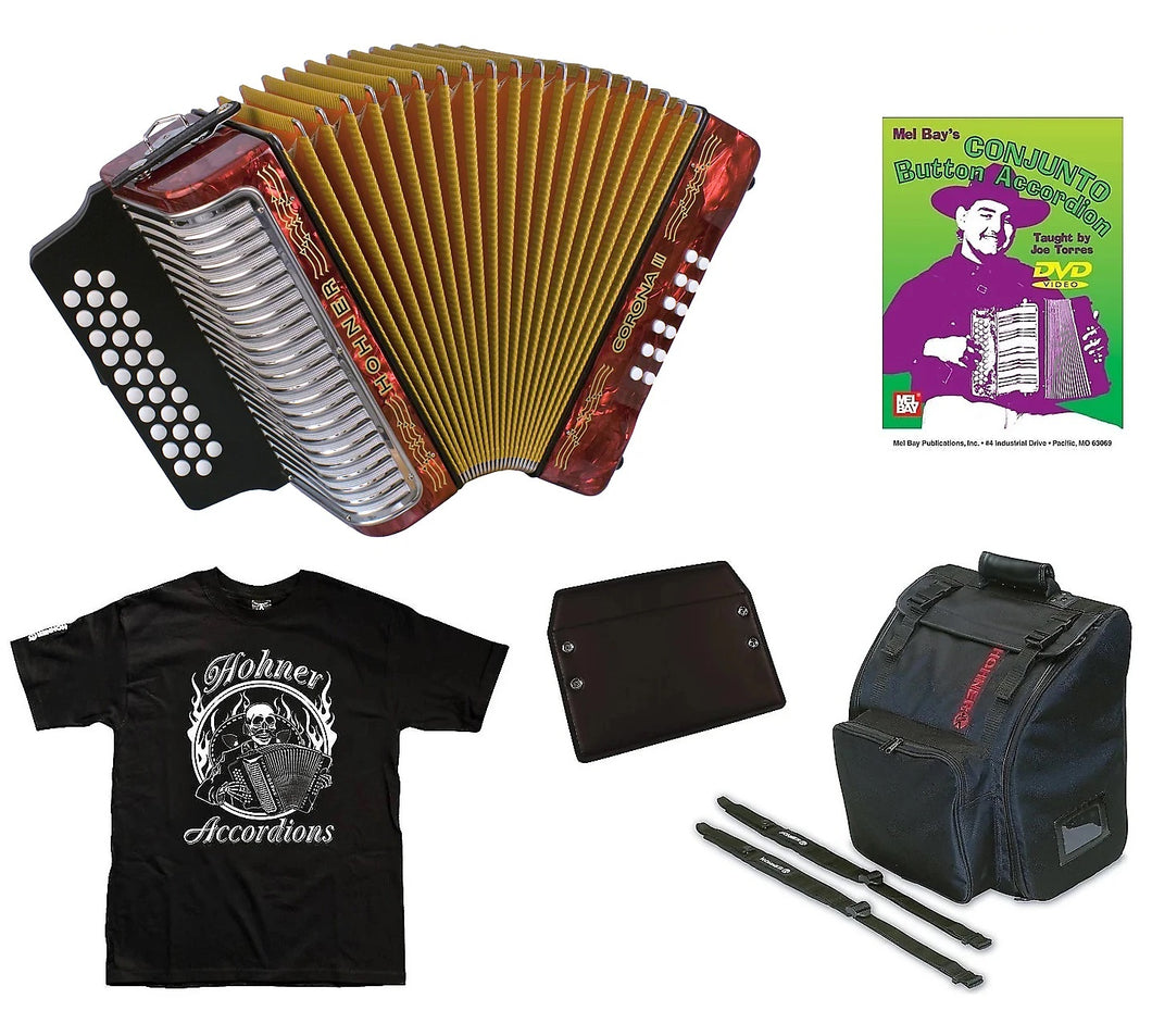 Hohner Corona II Red Rojo GCF SOL Accordion Acordeon +GigBag,Pad,Straps,DVD,TShirt Authorized Dealer