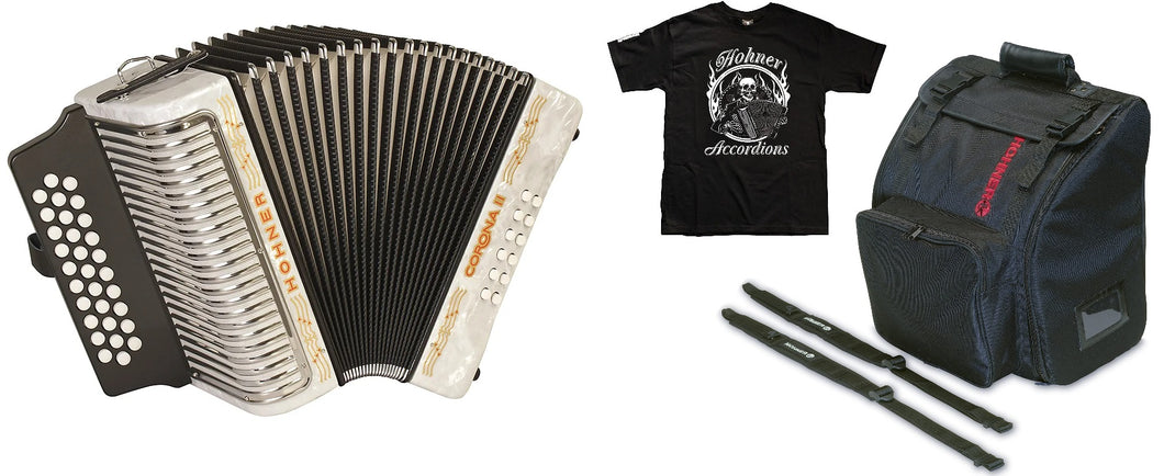 Hohner Corona II FBbEb/FBE/FA White Accordion Acordeon +GigBag,Straps,Shirt Authorized Dealer