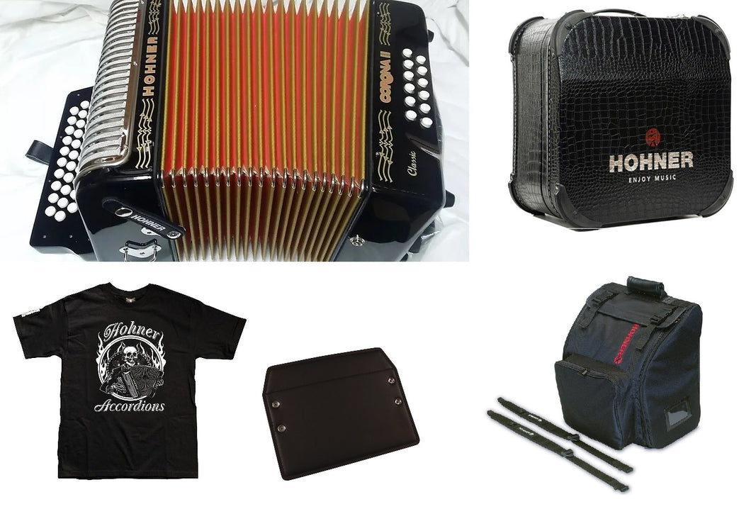 Hohner Corona II Classic EAD Black Negro Accordion Acordeon +Case,GigBag,Straps,BackPad,Shirt Dealer