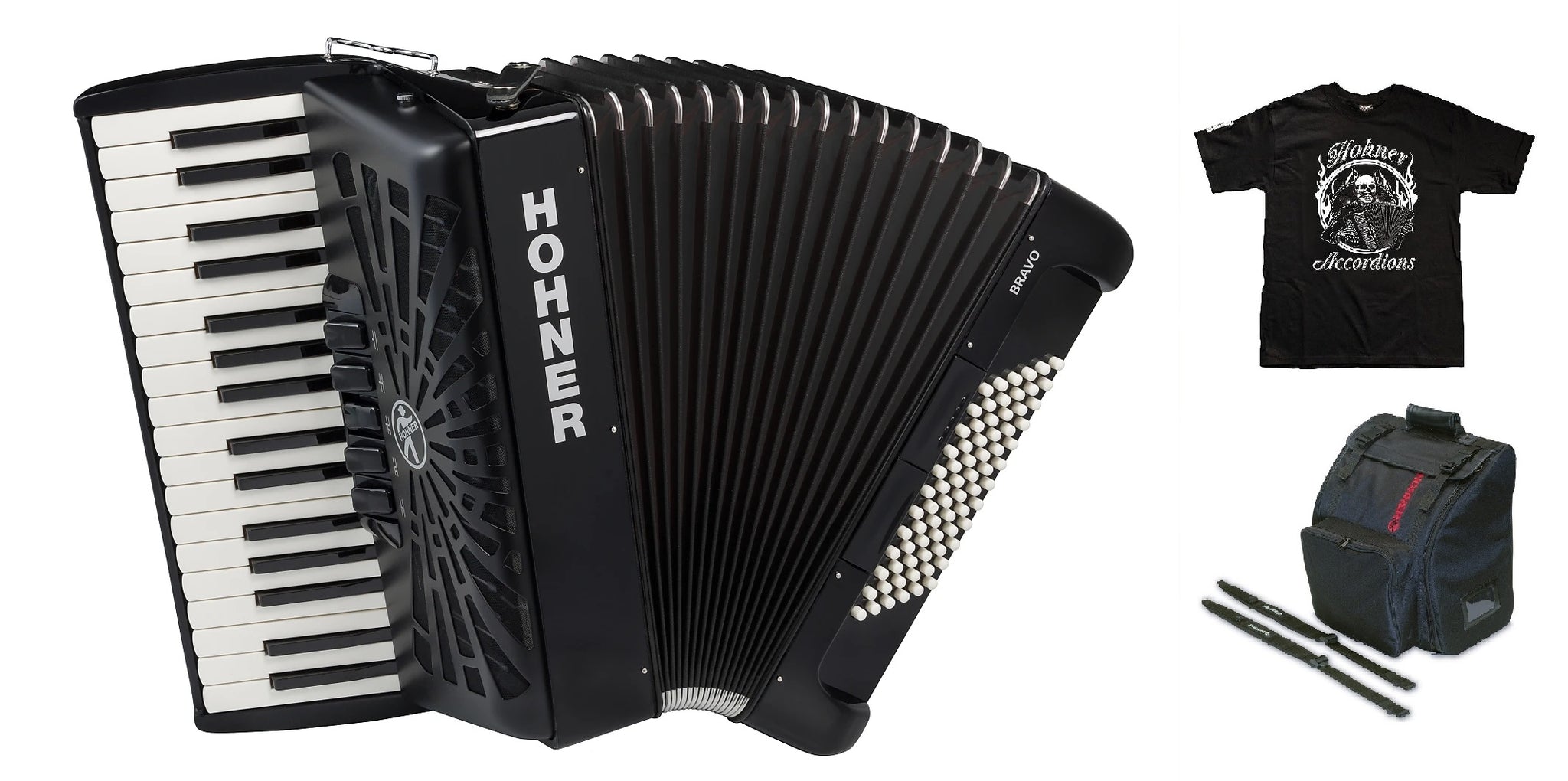 Hohner Bravo III 72 Bass Black Piano Accordion Acordeon +