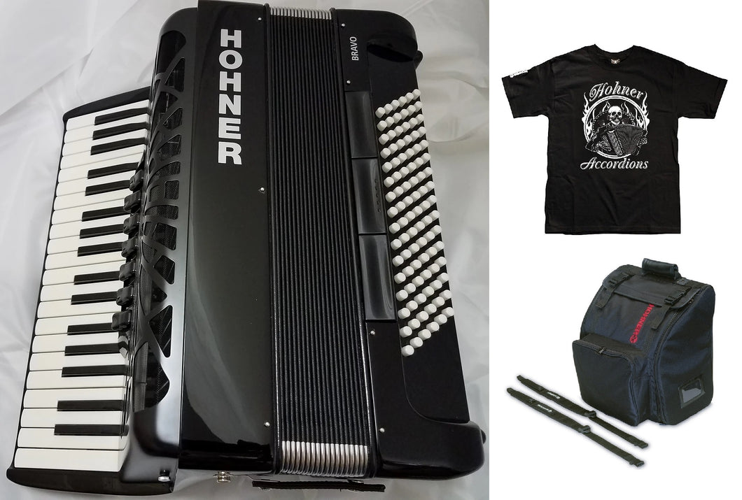 Hohner Bravo III 96 Bass Black Piano Accordion Acordeon +GigBag, Straps NEW Authorized Dealer