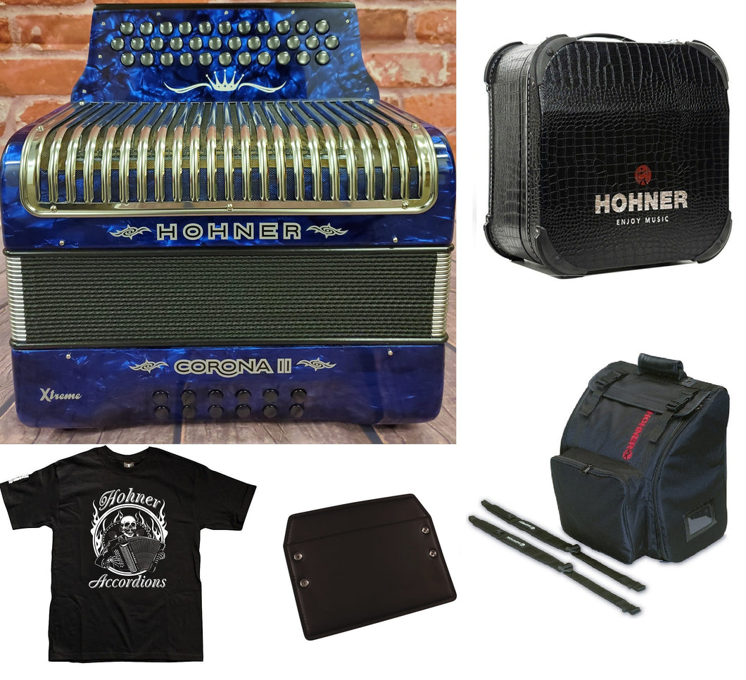 Hohner Xtreme Corona II FBE/FBbEb/Fa Blue Azul Accordion Acordeon +Case/Bag/Straps/T-Shirt | Dealer