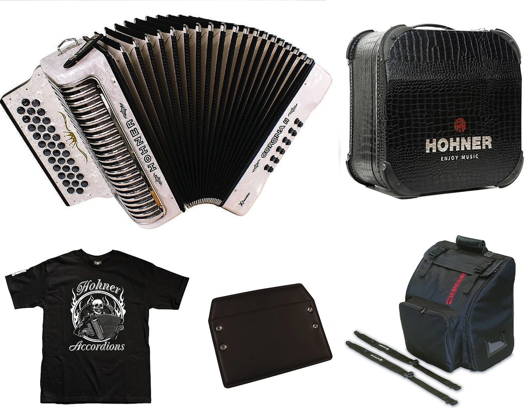 Hohner Xtreme Corona II White Blanca FBE Fa Accordion +Case/Bag/Straps/Pad/T-Shirt Authorized Dealer