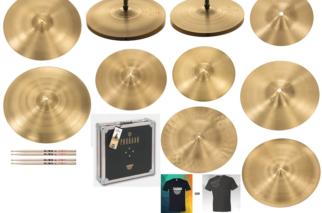 Sabian Paragon Complete Neil Peart 11pc Cymbal Set-Up: +Case,Sticks,Shirt Bundle | Authorized Dealer