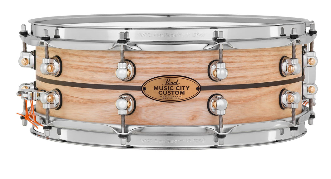 Pearl Music City Custom 14x5 Ash Solid Shell Kit Snare Drum Nashville Natural & Ebony Center Inlay