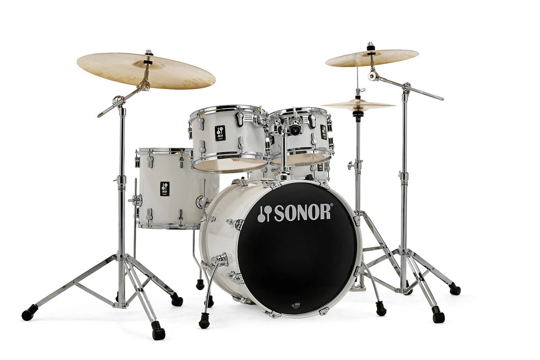 Sonor AQ1 Piano White Studio 5pc Kit 20x16/10x7/12x8/14x13/14x6 Birch Drum Shells +Hardware | Dealer