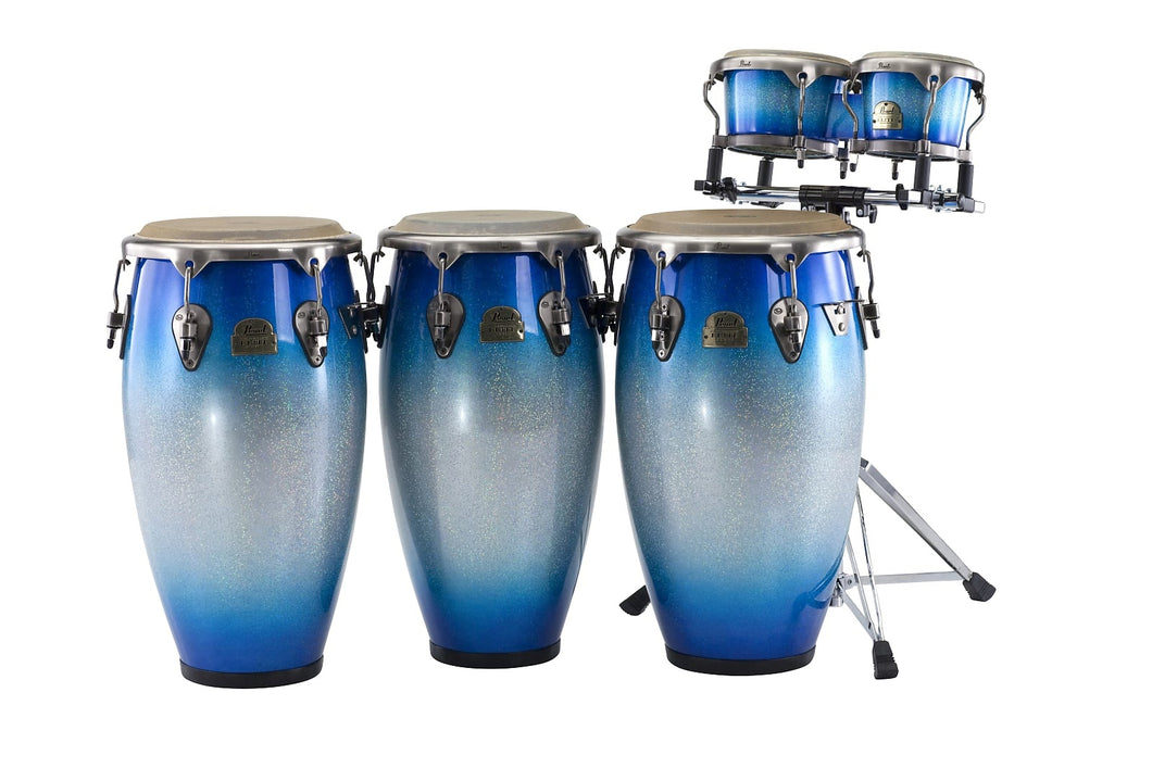 Pearl Elite Series Fiberglass Blue Sparkle Burst 4pc Congas Bongos Drum Set 11