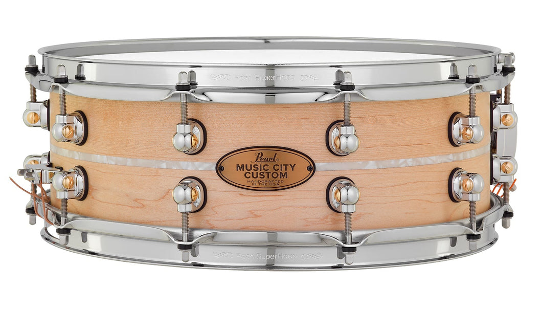 Pearl Music City Custom 14x5 Maple Solid Shell Snare Nashville Natural | Nicotine White Marine Inlay