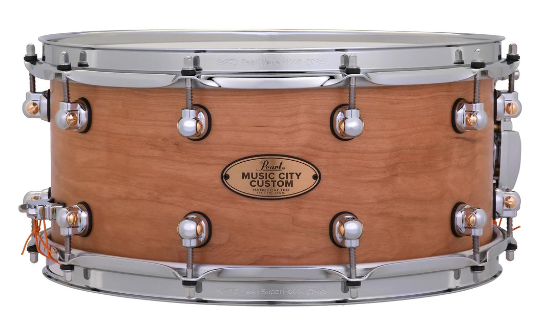 Pearl Music City Custom 14x6.5 Cherry Solid Shell Snare Drum Nashville Natural Hand-Rubbed Finish