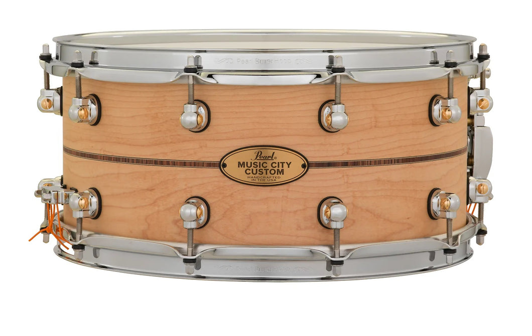 Pearl Music City Custom 14x6.5 Maple Solid Shell Snare Nashville Natural Kingwood Center Inlay NEW