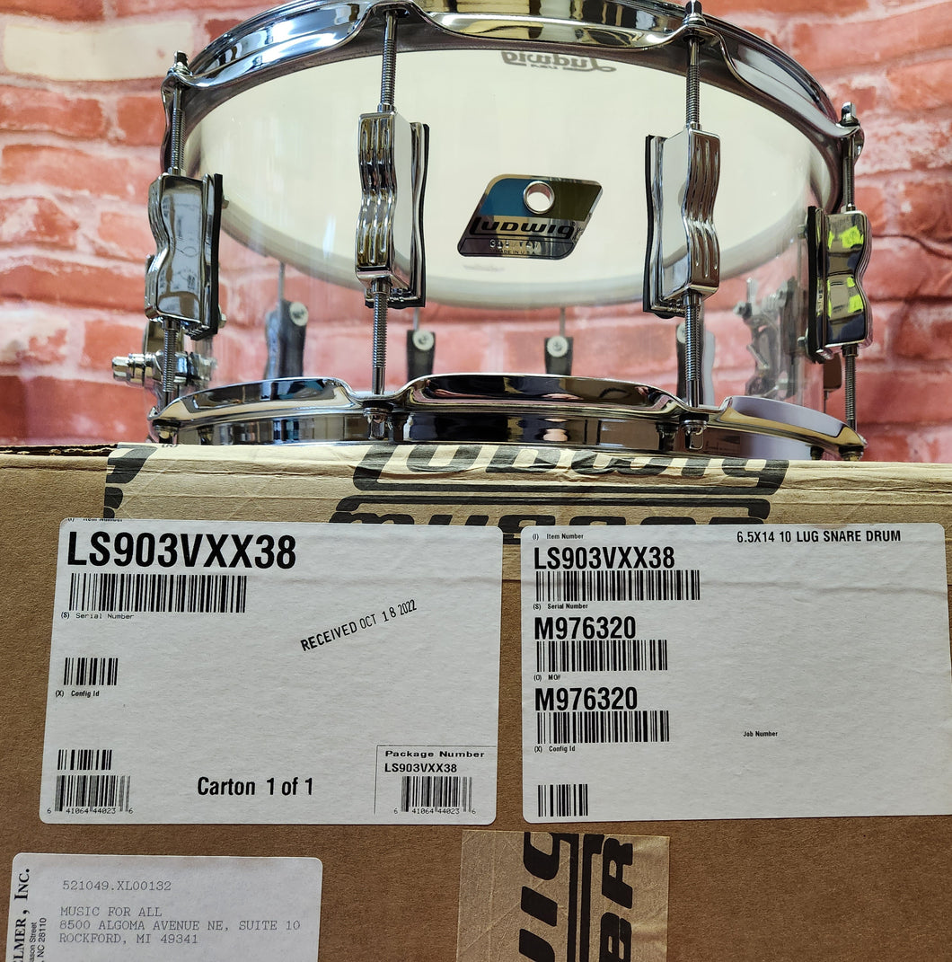 Ludwig Vistalite Clear 6.5x14 Zep Bonham Bowtie Lug Snare Drum | Authorized Dealer